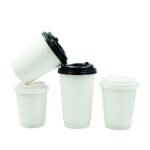 Double Walled Coffee Paper Cups with Lids | Food Grade White Take Away Cups
